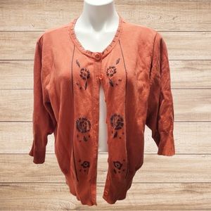 Cardigan Sweater Floral Torrid Embroidered Boho Cottage Fall Autumn Orange